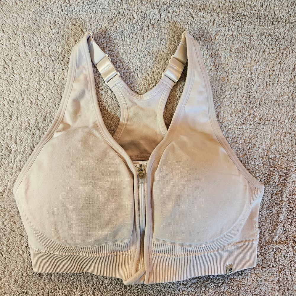 Marika Front Zip High Impact Sports Bra Compression Racerback White Est Size S